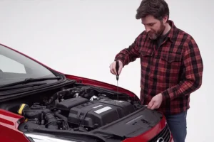 Jack Stoldt Auto Service Center — A man checks the oil level of his car, following a DIY car care guide in Springfield, IL.